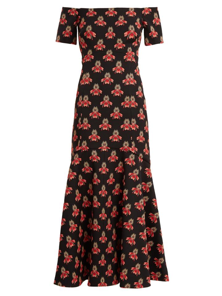 Temperley London Jupiter Off-shoulder Jacquard Fluted Dress