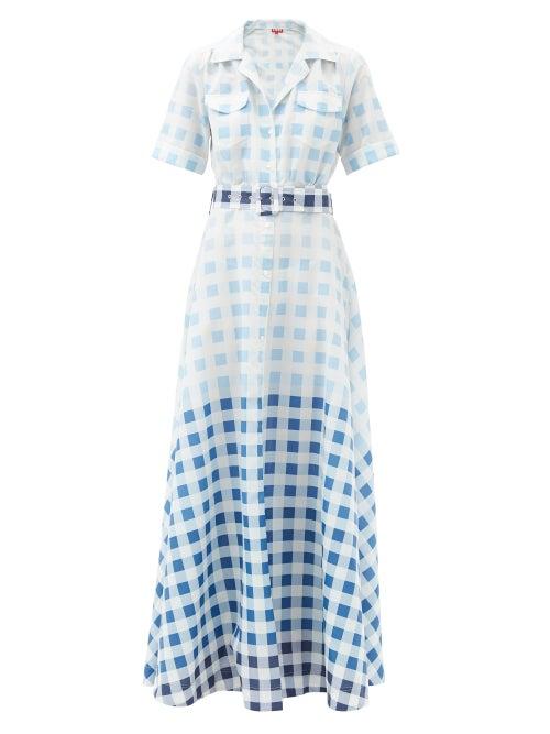 Matchesfashion.com Staud - Millie Gingham Recycled-nylon Shirtdress - Womens - Blue White