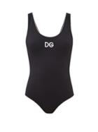 Matchesfashion.com Dolce & Gabbana - Logo-embroidered Scoop-back Swimsuit - Womens - Black