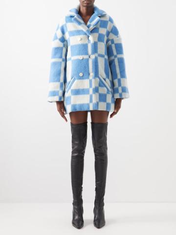Conner Ives - Checked Wool-blend Pea Coat - Womens - Blue White