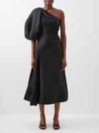 Aje - One-shoulder Cutout Linen-blend Dress - Womens - Black