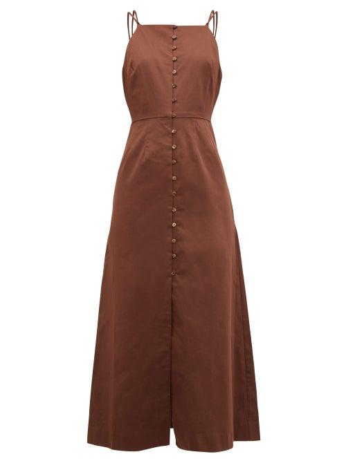 Matchesfashion.com Cult Gaia - Giana Cotton Blend Midi Dress - Womens - Brown