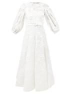 Zimmermann - Postcard Floral-appliqu Linen-blend Midi Dress - Womens - Ivory
