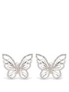 Alessandra Rich - Butterfly Crystal Clip Earrings - Womens - Silver