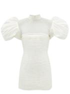 Matchesfashion.com Richard Quinn - Puff-sleeve Pleated Satin Mini Dress - Womens - Ivory