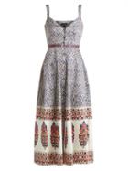 Matchesfashion.com Saloni - Fara Printed Cotton Blend Dress - Womens - Navy Multi