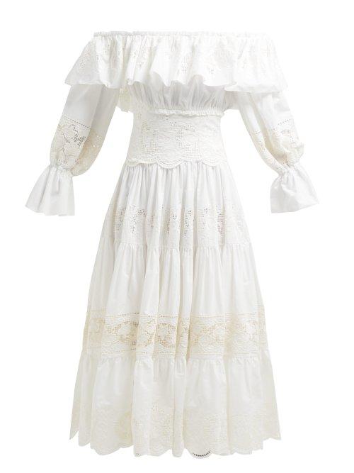 Matchesfashion.com Dolce & Gabbana - Tiered Lace Panelled Cotton Blend Dress - Womens - White