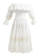 Matchesfashion.com Dolce & Gabbana - Tiered Lace Panelled Cotton Blend Dress - Womens - White