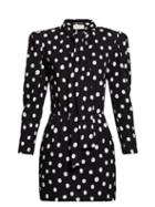 Matchesfashion.com Saint Laurent - Pussy Bow Polka Dot Crepe Mini Dress - Womens - Black White