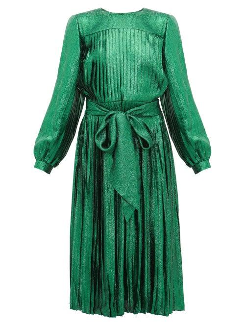 Matchesfashion.com Marc Jacobs - Pleated Silk Blend Lam Dress - Womens - Green