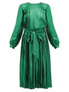 Matchesfashion.com Marc Jacobs - Pleated Silk Blend Lam Dress - Womens - Green