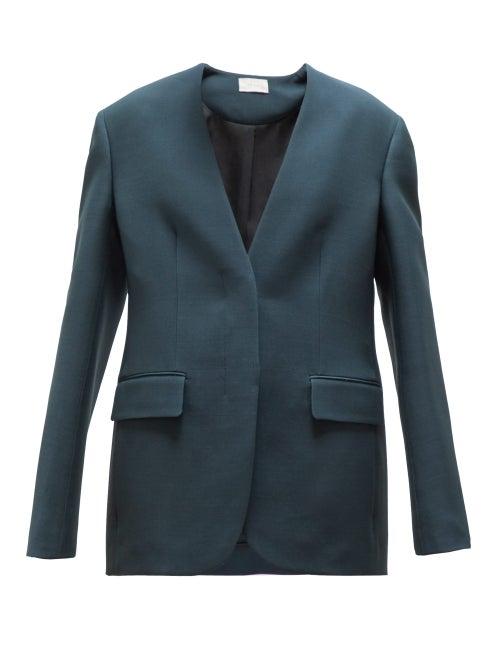 Matchesfashion.com The Row - Murray Collarless Wool Blend Blazer - Womens - Dark Green