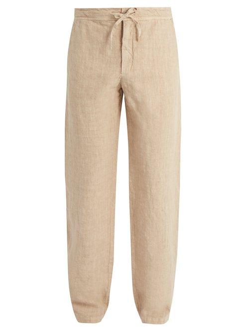 Matchesfashion.com 120% Lino - Straight Leg Drawstring Waist Linen Trousers - Mens - Beige