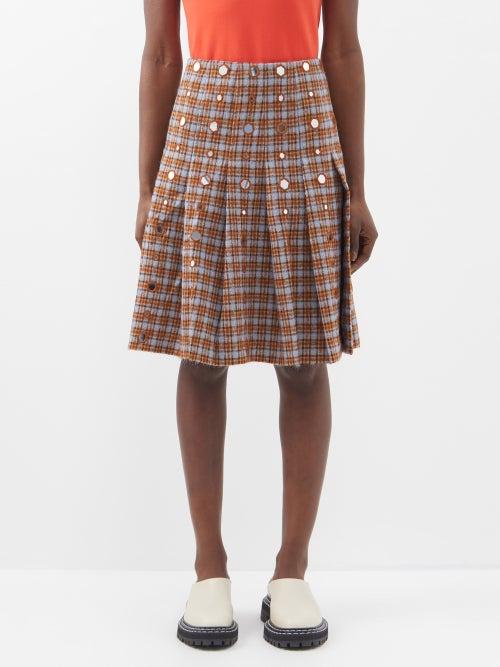 Wales Bonner - Sitar Pleated Plaid Skirt - Womens - Brown Multi
