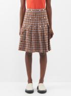 Wales Bonner - Sitar Pleated Plaid Skirt - Womens - Brown Multi