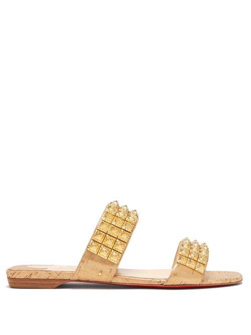 Matchesfashion.com Christian Louboutin - Myriadiam Studded Strap Slides - Womens - Gold