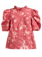Matchesfashion.com Sea - Monet High Neck Floral Print Ramie Top - Womens - Dark Pink