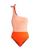 Bower White Horse One-shoulder Colour-block Swimsuit