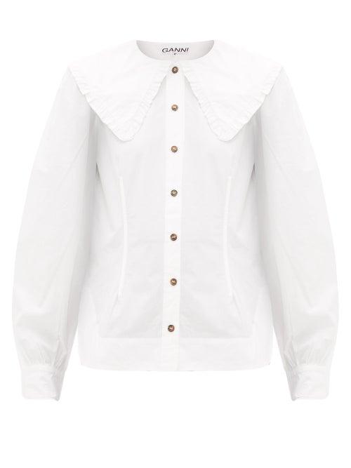 Matchesfashion.com Ganni - Ruffled-collar Cotton-poplin Shirt - Womens - White
