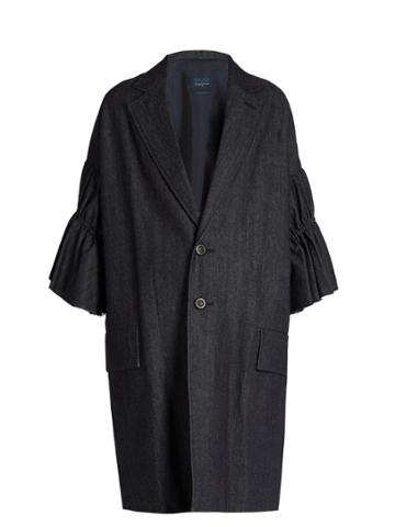 Yohji Yamamoto Regulation Ruffled-sleeve Denim Coat