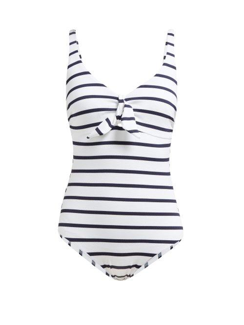 Matchesfashion.com Melissa Odabash - Lisbon Striped Bow Front Swimsuit - Womens - Navy Stripe
