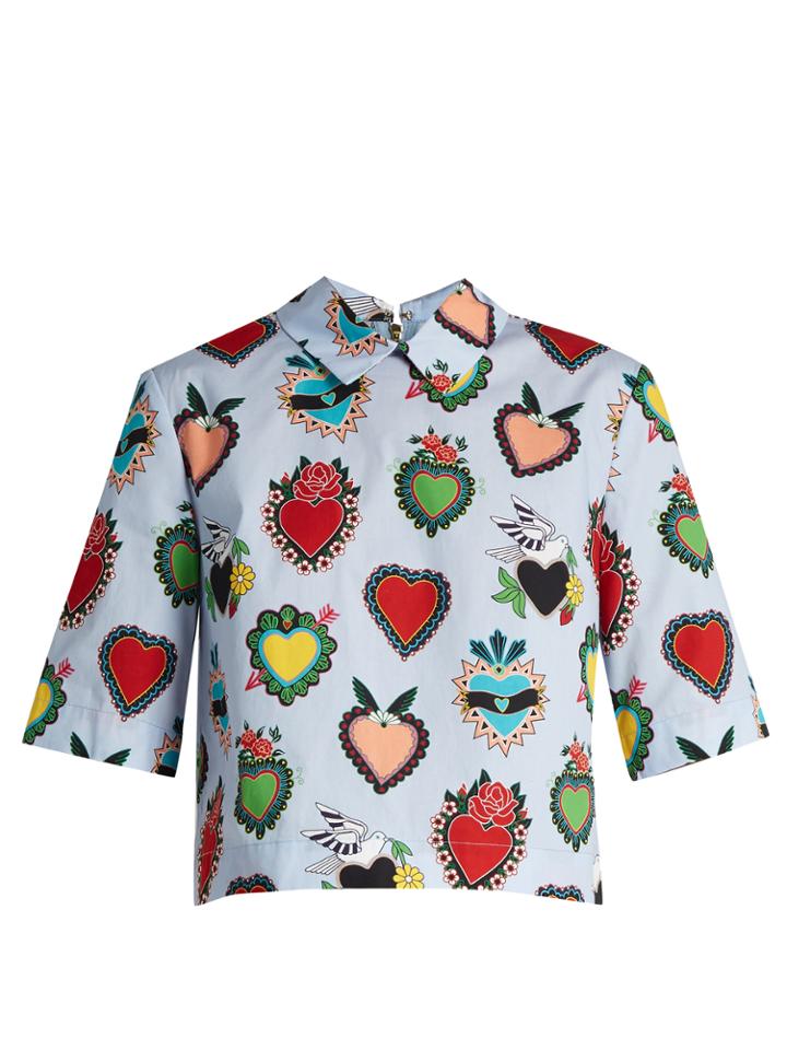 House Of Holland Heart-print Cropped Cotton Top