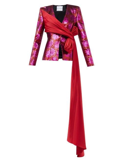 Halpern - Satin-sash Polka-dot Sequinned Jacket - Womens - Red