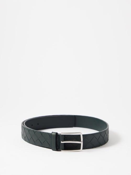 Bottega Veneta - Intrecciato-leather Belt - Mens - Dark Green