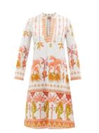 Ladies Beachwear Le Sirenuse, Positano - Malika Winter Garden-print Cotton-poplin Kaftan - Womens - White Print