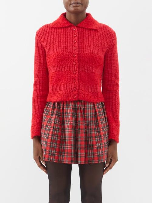 Erl - Spread-collar Rib-knit Cardigan - Womens - Red