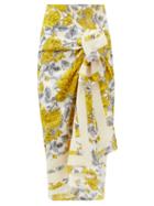 Matchesfashion.com Ganni - Rose-print Organic-cotton Poplin Sarong - Womens - Yellow Print