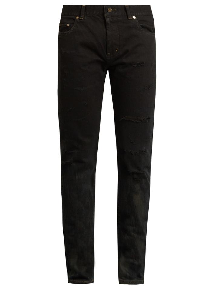 Saint Laurent Stained-effect Distressed Skinny Jeans