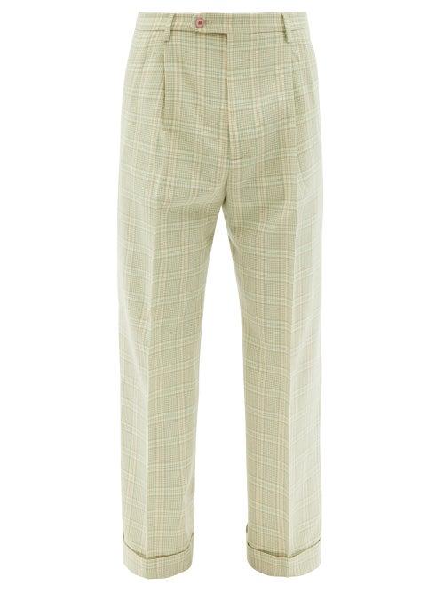 Mens Rtw Gucci - Tailored Check Wool-blend Trousers - Mens - Green