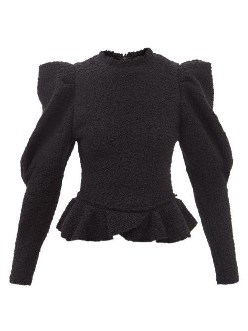 Isabel Marant - Giamili Flounced Gigot-sleeve Boucl Top - Womens - Black