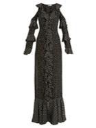 Raquel Diniz Ada Polka-dot Cut-out Shoulder Silk Gown