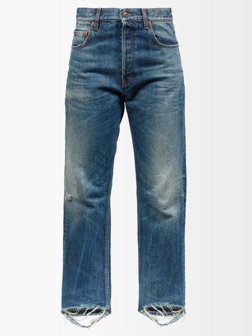 Balenciaga - Distressed Cropped Slim-leg Jeans - Womens - Blue