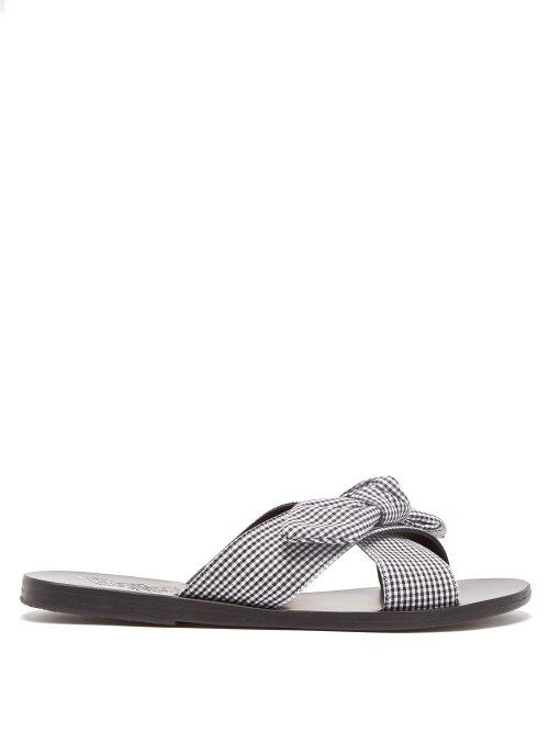 Matchesfashion.com Ancient Greek Sandals - Thais Gingham Cross Strap Leather Sandals - Womens - Black White