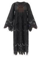 Matchesfashion.com Vita Kin - Victoire Embroidered Linen Midi Dress - Womens - Black