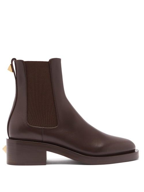 Valentino Garavani - Roman Stud Leather Chelsea Boots - Womens - Dark Brown