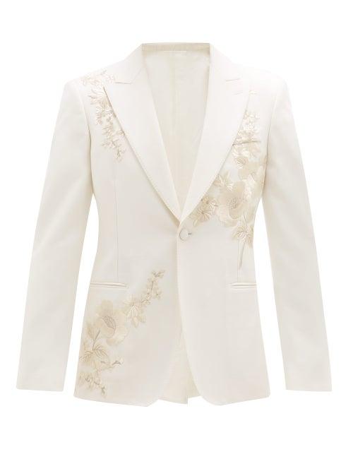 Matchesfashion.com Alexander Mcqueen - Floral-embroidered Wool-twill Suit Jacket - Mens - Ivory