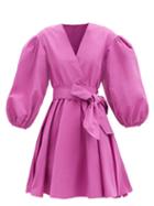 Matchesfashion.com Valentino - V-neck Puff-sleeve Cotton-blend Faille Mini Dress - Womens - Pink