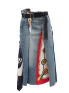 Junya Watanabe - Asymmetric Waist Denim And Silk Scarf Skirt - Womens - Mid Denim