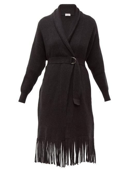 Matchesfashion.com Brunello Cucinelli - Long Line Ribbed Cashmere Cardigan - Womens - Dark Grey