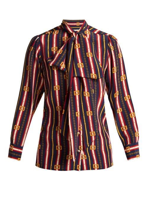 Matchesfashion.com Gucci - Chain Print Silk Shirt - Womens - Blue Multi