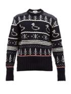 Matchesfashion.com Thom Browne - Duck Intarsia Wool Blend Sweater - Mens - Navy