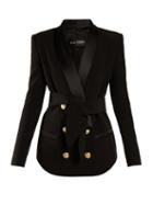 Matchesfashion.com Balmain - Tie Waist Double Breasted Blazer - Womens - Black