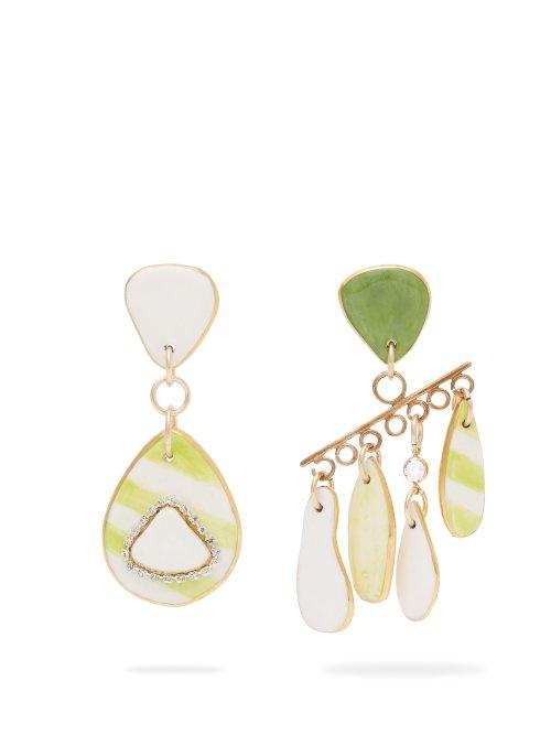 Matchesfashion.com Sonia Boyajian - Mismatched Striped Ceramic Earrings - Womens - Green