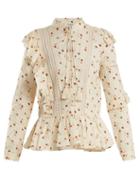Matchesfashion.com Sea - Margaux Floral Print Ruffle Trimmed Cotton Blouse - Womens - Ivory Multi