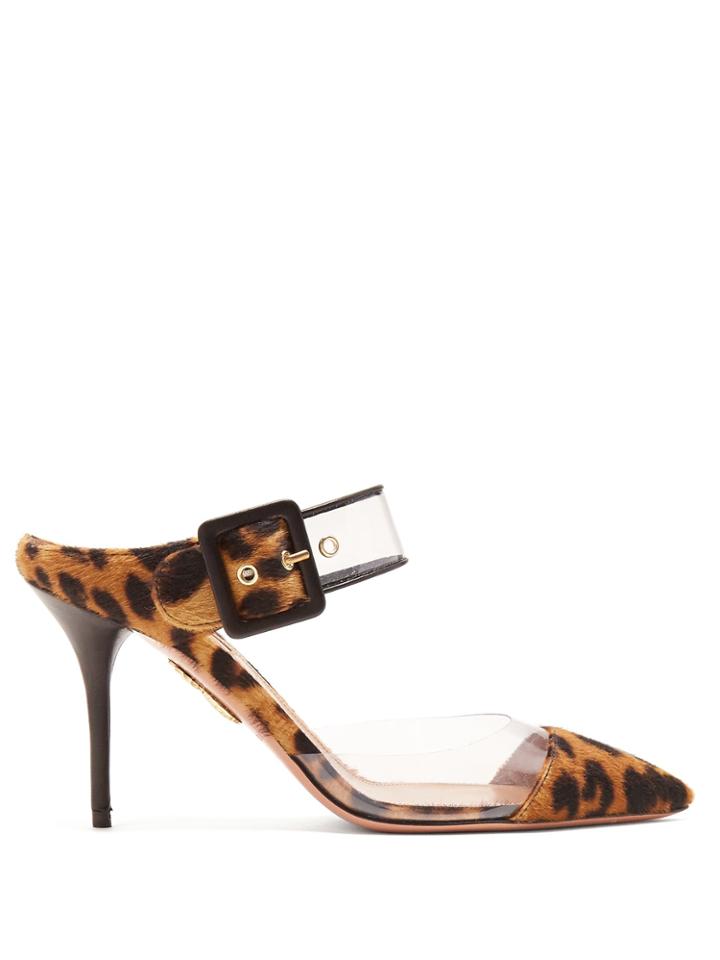 Aquazzura Optic 85 Leopard-print Buckle-strap Mules