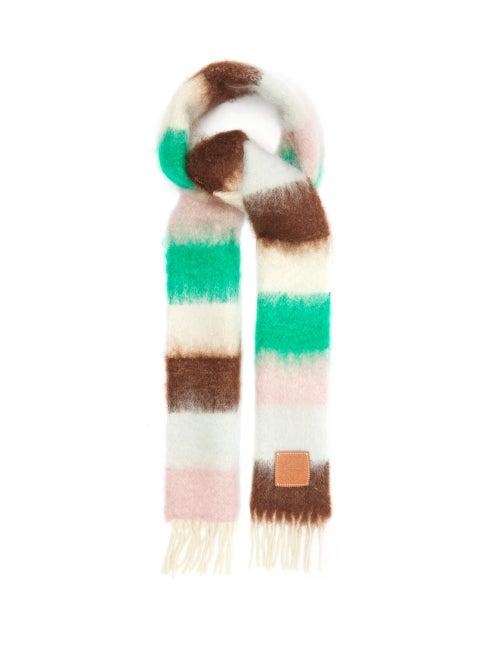 Loewe - Striped Leather-patch Mohair-blend Scarf - Mens - Multi